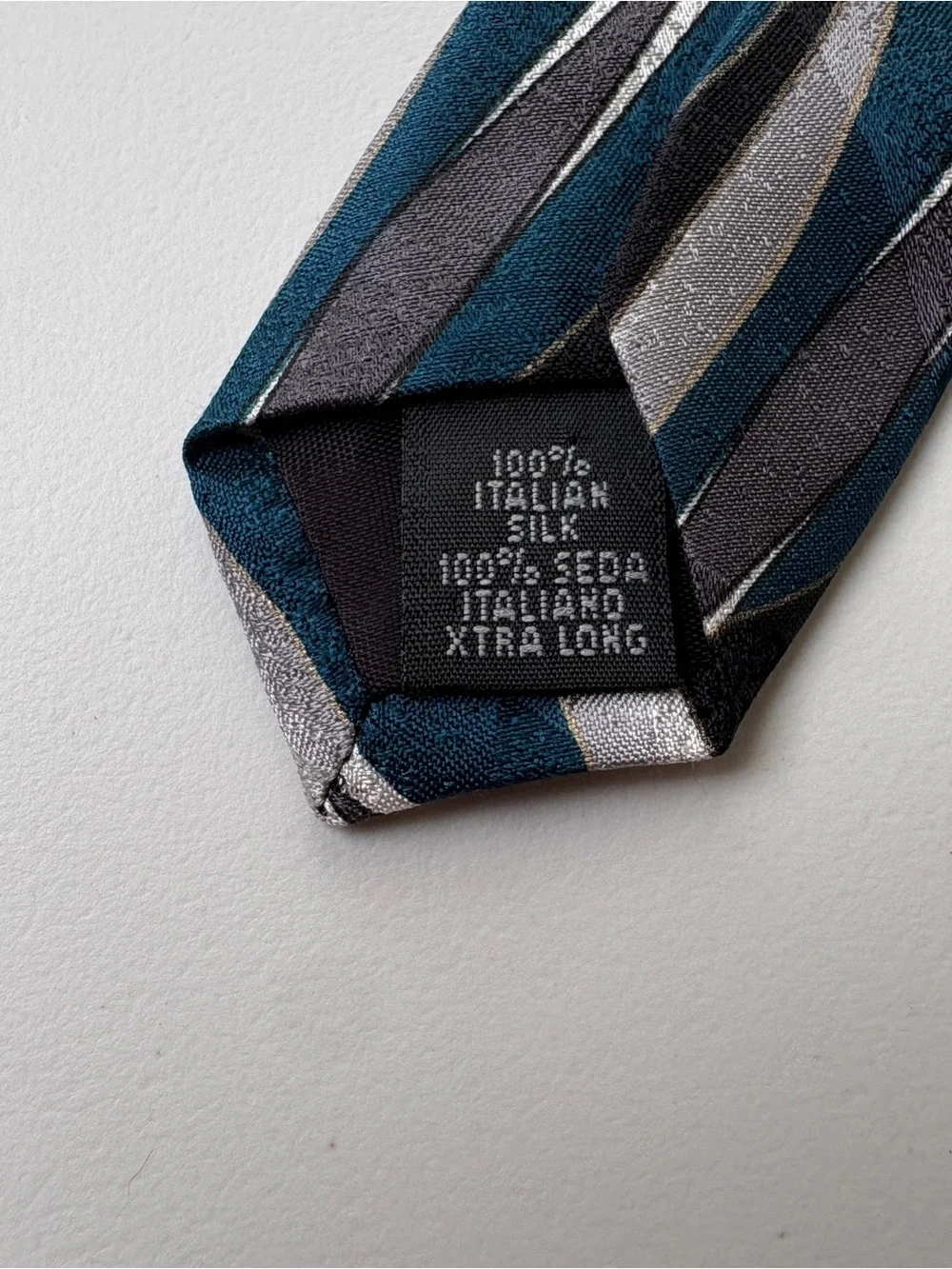 Mark Alexander Men's Silk Tie Extra Long Abstract Geometric Teal Silver Gray